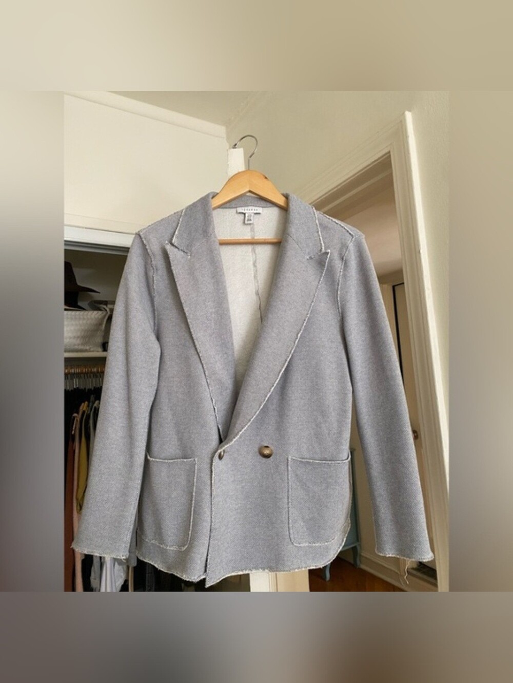 TOPSHOP cotton pale blue /grey color lightweight relaxed blazer US 6